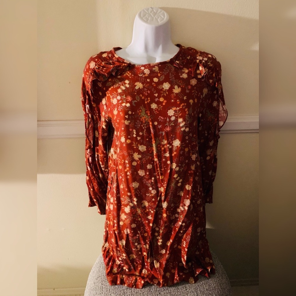 Zara collection rustic floral ruffle sleeve dress